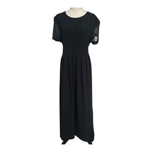 Vintage 90s Jessica Howard Black Beaded Butterflies Maxi Dress Whimsigoth Sz 14